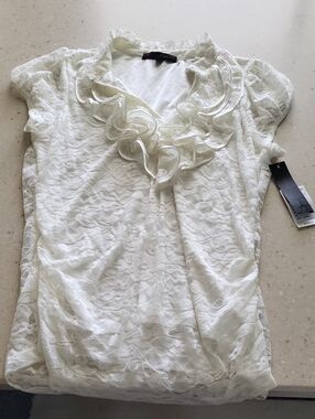 HeartSoul Ivory Lace Ruffle V-Neck Blouse